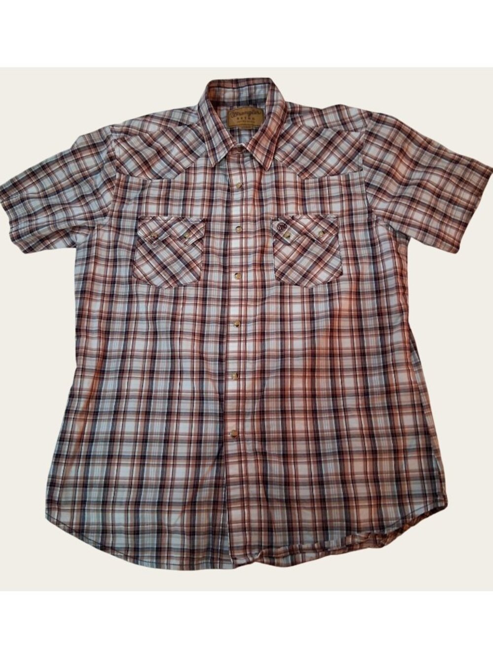 Wrangler Retro Western Plaid Short Sleeve Snap Button Shirt Large